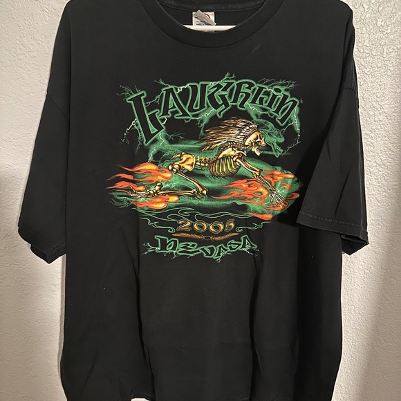 VTG Laughlin Nevada 2005 Green Flames Skeleton Motorcycle T Shirt Size XXL - Picture 1 of 4
